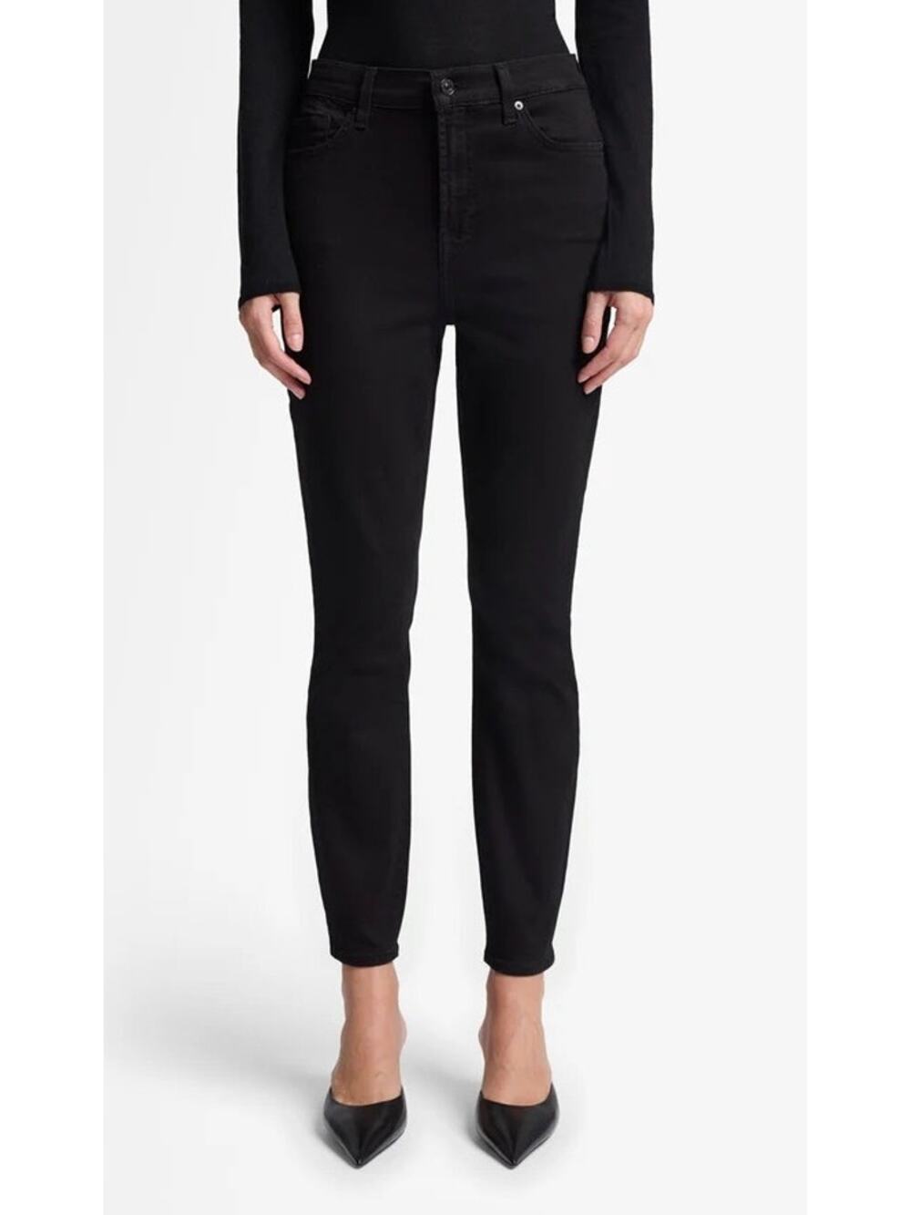 7 For All Mankind Womens High Waist Ankle Skinny Jeans Size 24 Black Classic